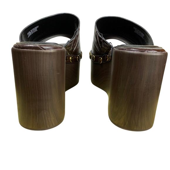 Zara Dark Brown Textured Wedge Studded Platform Mules Size 39 US 6 - Picture 5 of 9